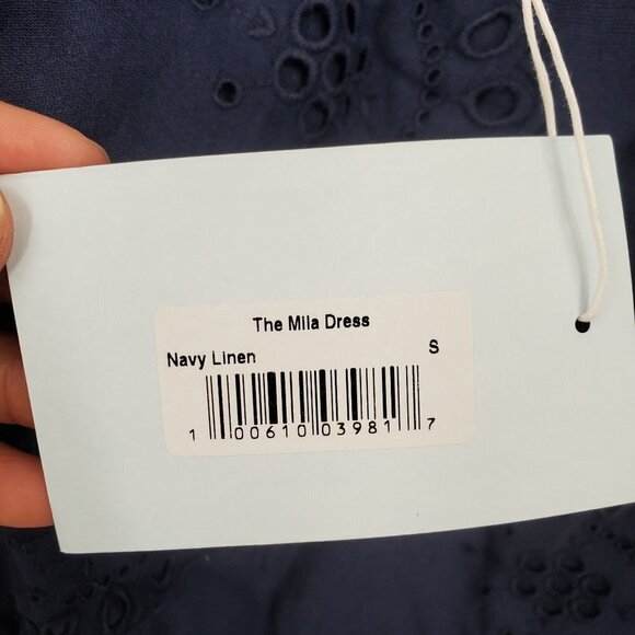 Hill House Mila Dress One Shoulder Eyelet Crochet Mini Linen Womens Small NWT - Picture 7 of 15